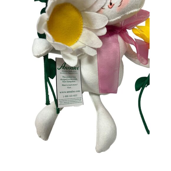 2016 ANNALEE 14" White & Pink Spring Easter Bunny Rabbit Puff Tail w Flowers New - Picture 4 of 10